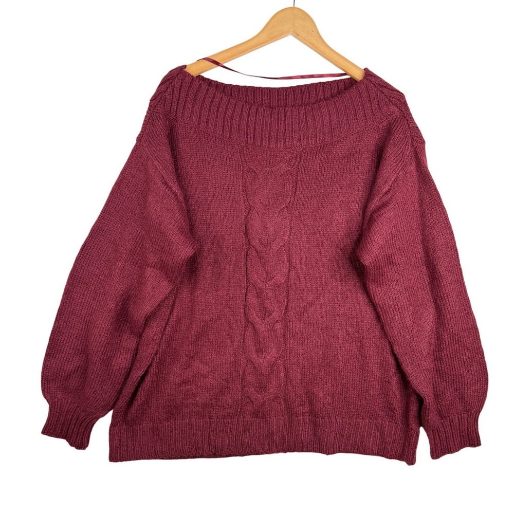 NWT Lane Bryant Womens Cable Knit Sweater Off The Shoulder Size 20 Burgundy